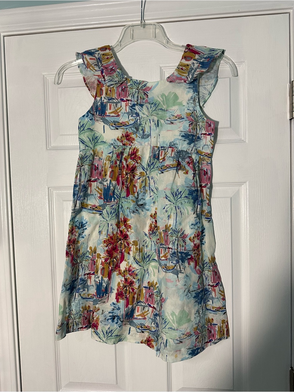 Zara Multicolor Tropical Print Ruffle-Shoulder Dress